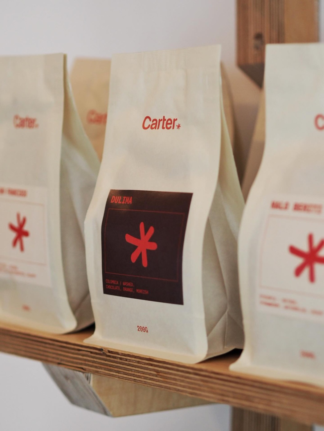 Bags of Carter coffee on the Coffee + Beer shelf